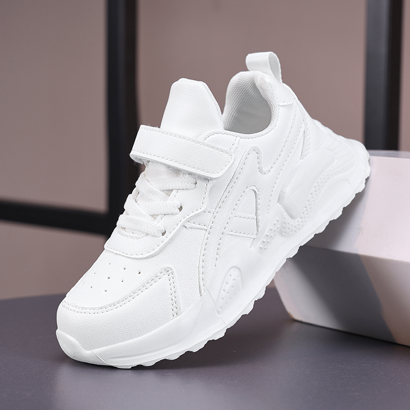 Badminton Junior - Sepatu Kasual Kulit Anak-anak Putih Sepatu